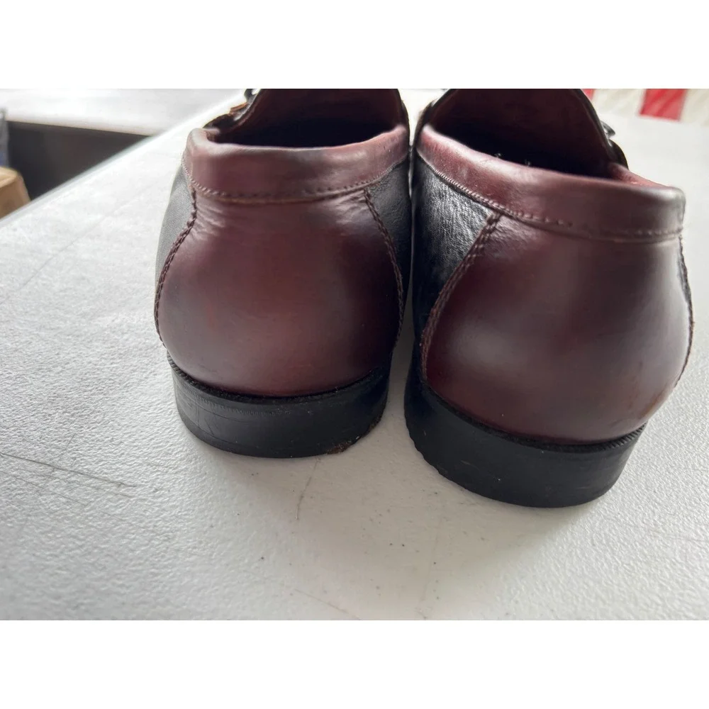 Johnston & Murphy 12W Two Tone Leather Kiltie Tassel Loafers 20-0592 Burgundy